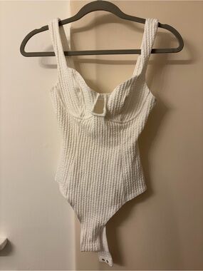 Astr White Ribbed Tank Bodysuit